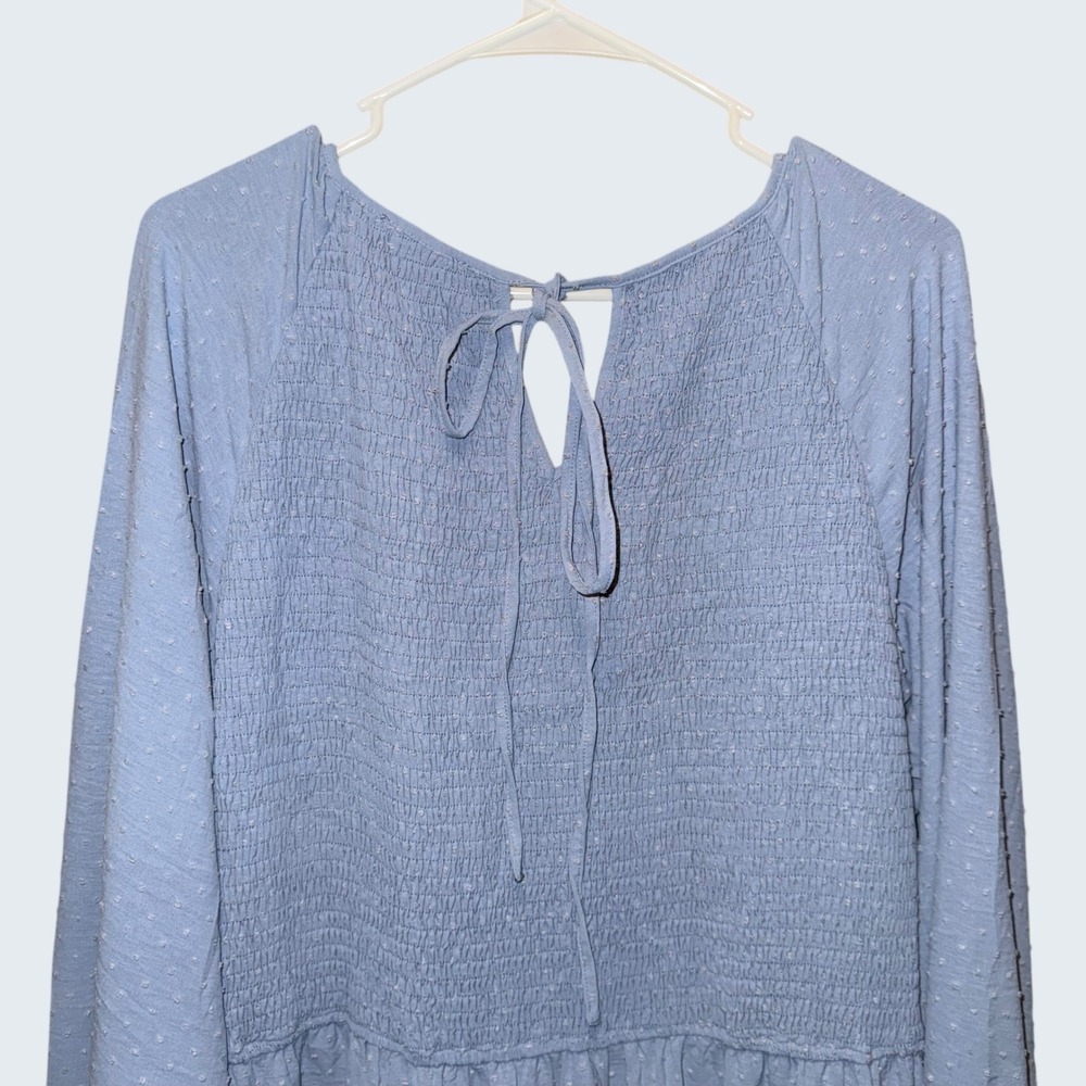 PrettyGarden Blue Swiss Dot Smocked Maxi Dress Long Sleeve Tiered XXL NWT Fairy - Picture 7 of 8